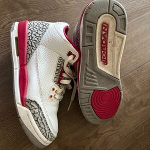 Air Jordan 3 Retro White and Red Sneakers cardinal womens sz 6.5, youth sz 5.5